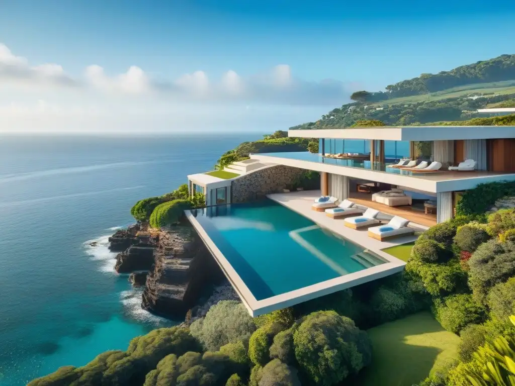 Residencia de lujo en acantilado con vistas al mar Residencia costera de lujo en acantilado con vistas panorámicas al mar y diseño moderno