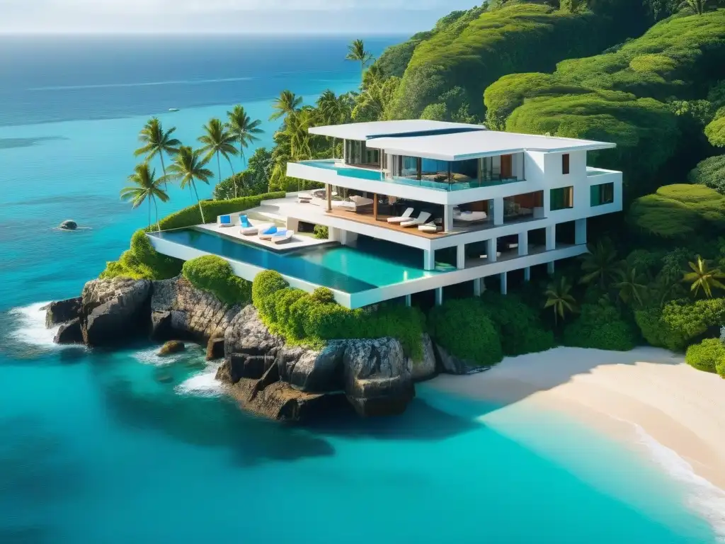 Residencia de lujo en acantilado con vista al mar Residencia costera de lujo en acantilado con piscina infinita y helipuerto