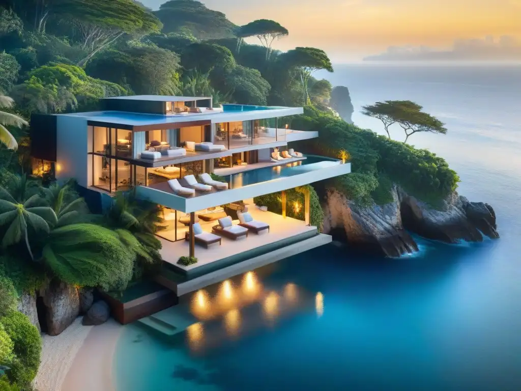 Residencia de lujo frente al mar Residencia costera de lujo con decoración hogar estilo costero, en acantilado con vistas al mar y piscina infinita