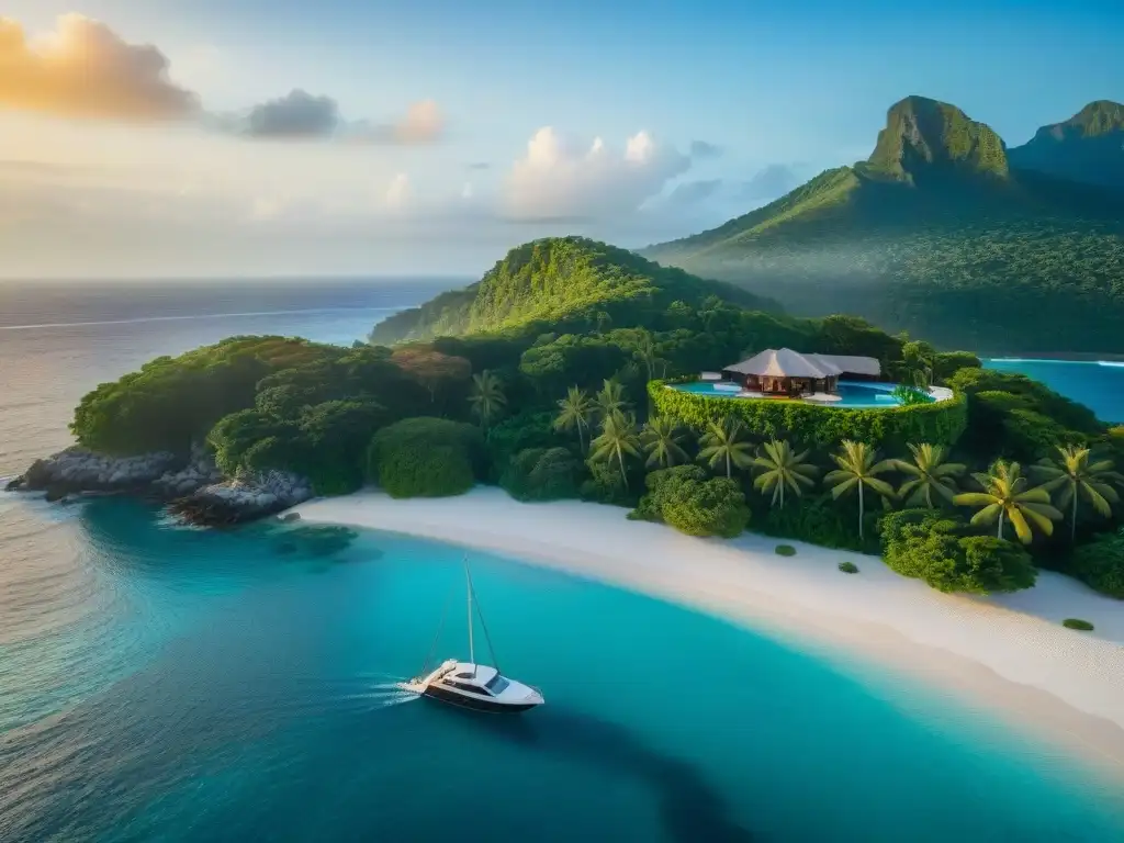 Villa de lujo con piscina infinita y vistas al mar Residencia costera de lujo con piscina infinita, jardines tropicales y servicios de concierge frente al mar al atardecer