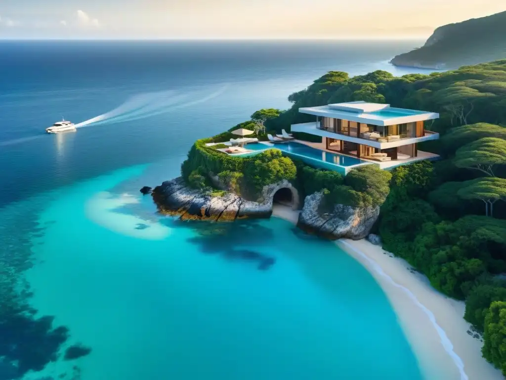 Mansión de lujo en acantilado con vistas al mar turquesa Residencia costera de lujo con piscina infinita y helipuerto en paraíso global