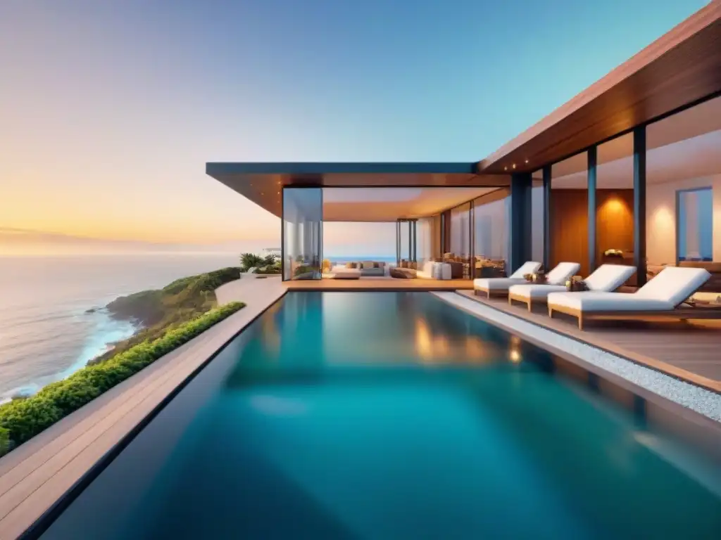 Propiedad costera de lujo al atardecer: ¡descubre tu refugio junto al mar! Residencia costera de lujo con vista al mar al atardecer, ideal para visitas inmobiliarias costeras en realidad virtual