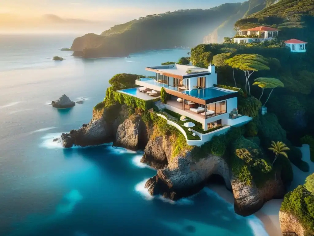 Residencia de lujo en acantilado: protege tu inversión con el mejor seguro Residencia de lujo en acantilado con vista al mar y piscina infinita al atardecer