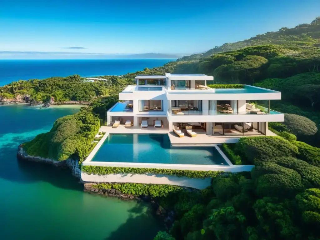 Propiedad costera de lujo: vista aérea espectacular y exclusiva Residencia de lujo costera con vista al mar, piscina infinity y helipuerto