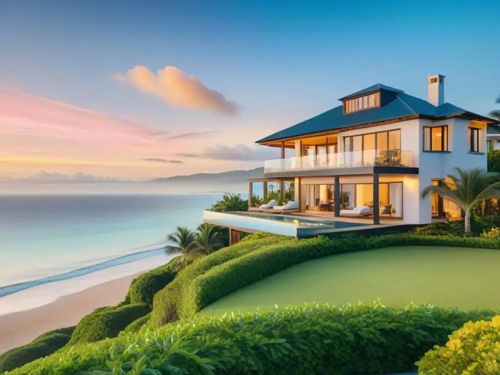 Villa de lujo en la costa: paraíso frente al mar Residencia de lujo frente al mar con playa cristalina y palmeras verdes