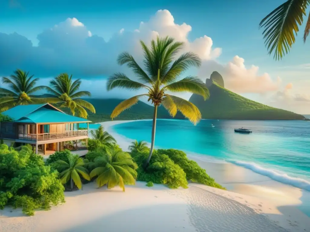 Amanecer de lujo en el Caribe: vida costera y serenidad Residencia de lujo frente al mar al amanecer en el Caribe