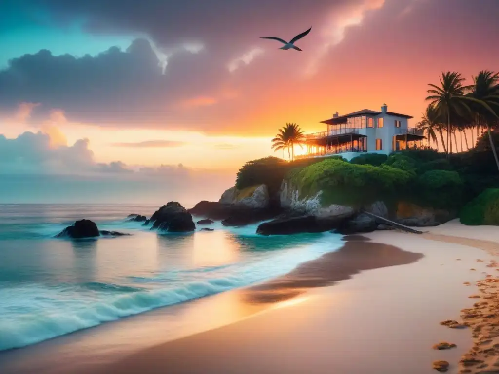 Propiedad costera de ensueño al atardecer: lujo y serenidad Residencia lujosa en acantilado, ambiente sereno al atardecer