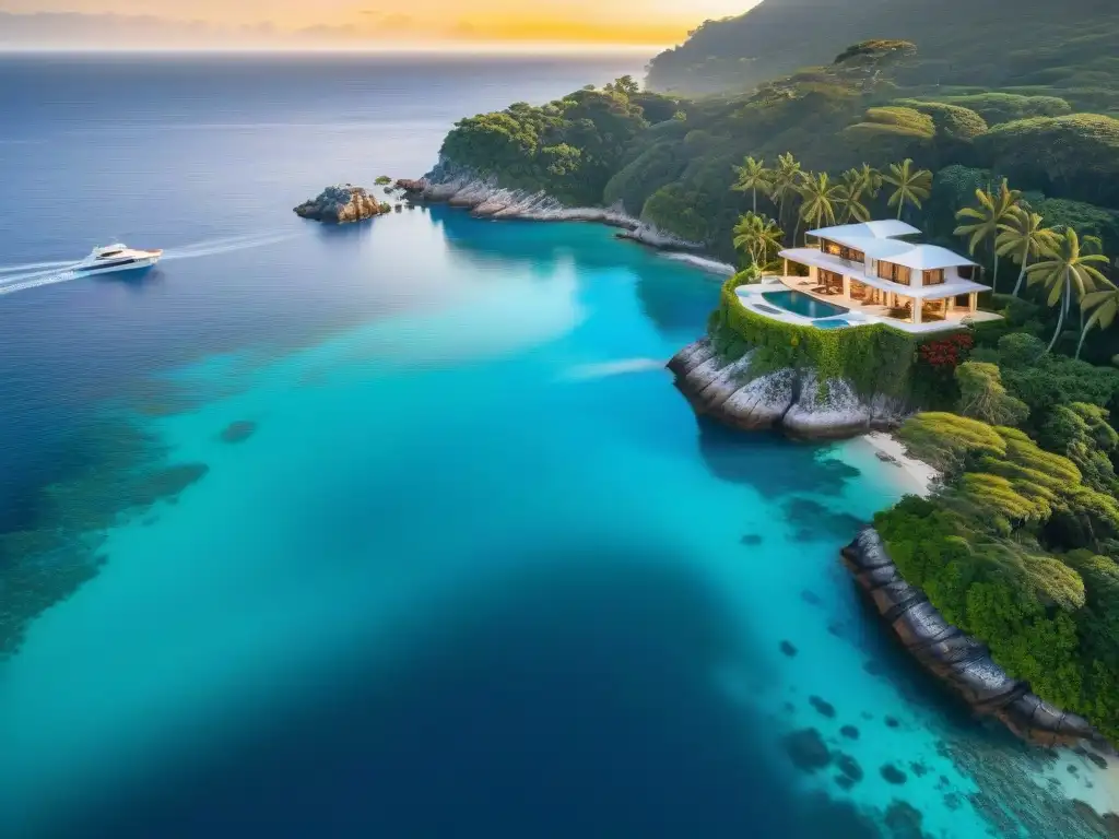 Residencia de lujo en acantilado con piscina infinita y helipuerto Residencia lujosa en acantilado con vista al mar, piscina infinita y helipuerto