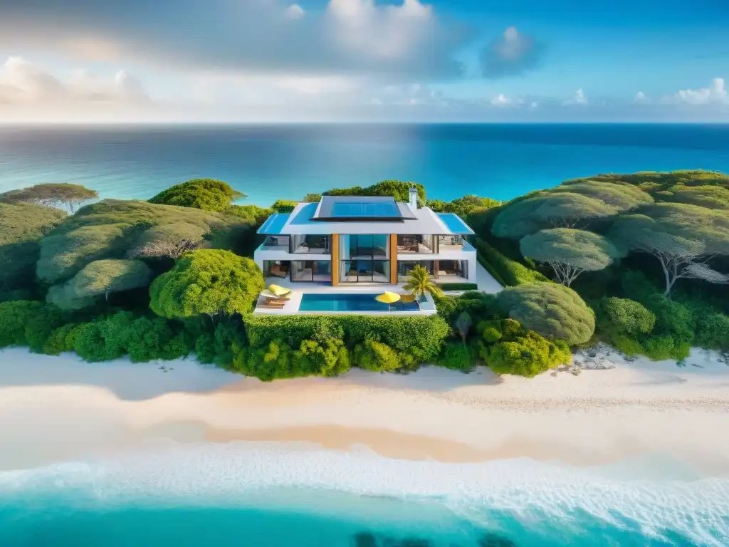 Propiedad costera de lujo con vista al mar y playa privada Residencia moderna en la costa con vistas al mar, rodeada de vegetación exuberante y playa privada