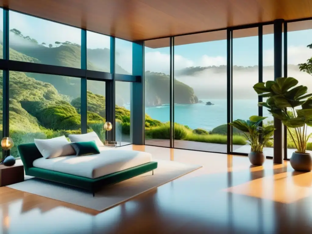 Hogar ecológico: moderna casa solar en entorno costero verde Residencia moderna con tecnologías verdes para casa costera
