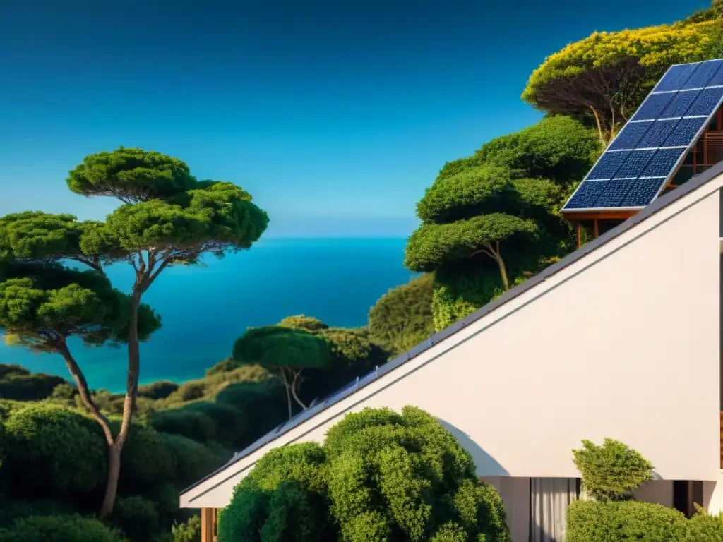 Residencia sostenible en la playa con paneles solares Residencia sostenible en la costa con paneles solares, integrada con la naturaleza