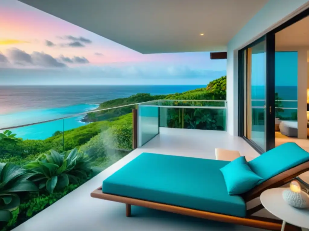 Vacaciones de lujo en acantilado: alquiler costero con vista al mar Residencia vacacional de lujo en acantilado con vistas al mar turquesa al atardecer