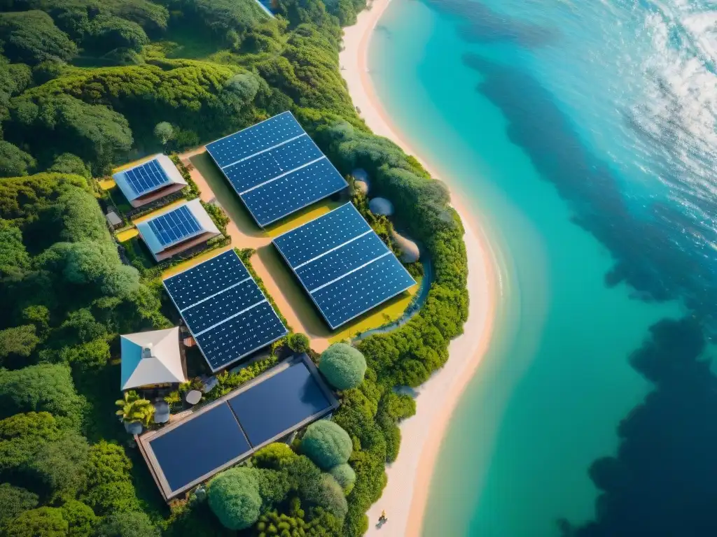 Resort ecológico: diseño bioclimático innovador Resort ecológico moderno con arquitectura bioclimática en la costa, integrado con la naturaleza