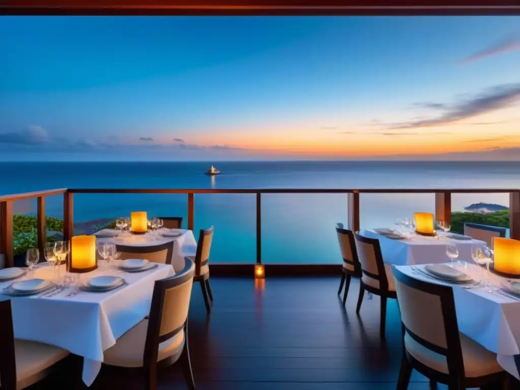 Restaurante de lujo en la costa al atardecer Un restaurante costero exclusivo para paladares, con ambiente sereno al atardecer