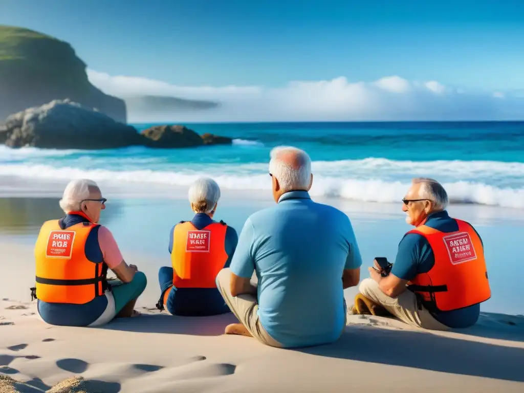 Retirados seguros: taller de seguridad en la playa Retirados aprenden técnicas de seguridad y salud en un taller en la playa