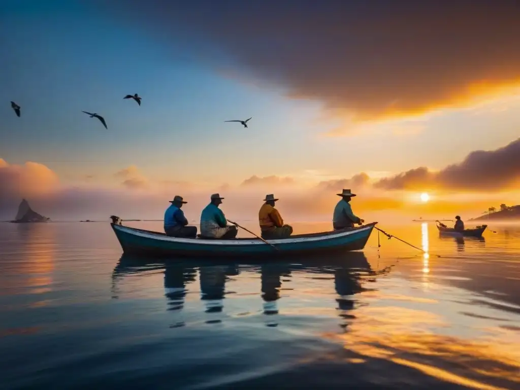 Ritual de pescadores al amanecer: bendición de barcos en el mar Rituales costeros tradicionales mar: pescadores realizan bendición al amanecer, en un escenario sereno y espiritual