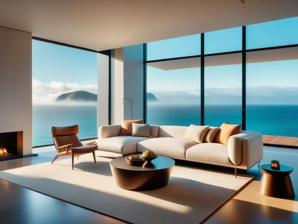 Sala minimalista con vista al mar: elegancia y serenidad Sala minimalista con vista al mar, estilo minimalista en propiedades costeras