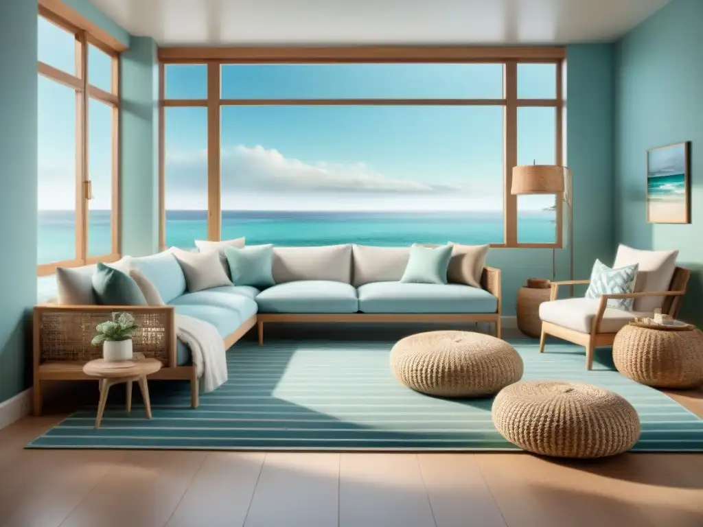 Salón costero sereno con paleta de colores inspirada en el mar Un salón costero sereno con paleta de colores inspirada en el mar