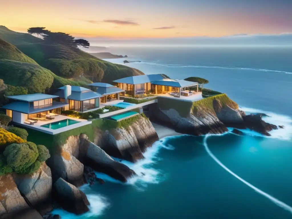 Seguridad costera: fusión de naturaleza y tecnología al atardecer Seguridad y tecnología en propiedades costeras al atardecer, fusionando naturaleza y modernidad