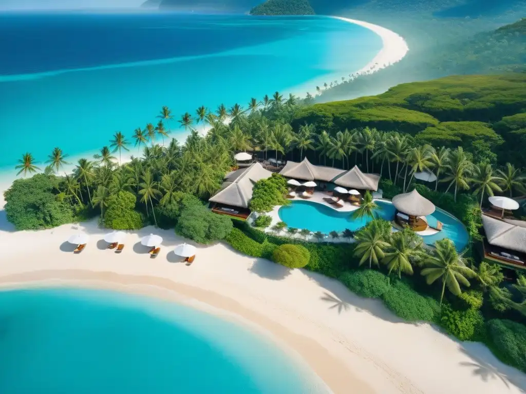 Exclusivo resort de playa con servicios de concierge personalizados Servicios de concierge costeros exclusivos en lujoso resort frente al mar, entre palmeras y playa de arena blanca