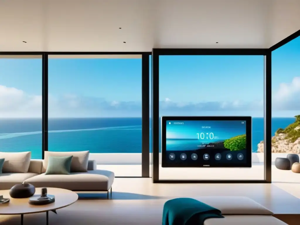 Automatización del hogar resistente al clima costero: innovación y eficiencia Sistema domótico resistente al ambiente costero integrado en una casa moderna, optimizando eficiencia y seguridad