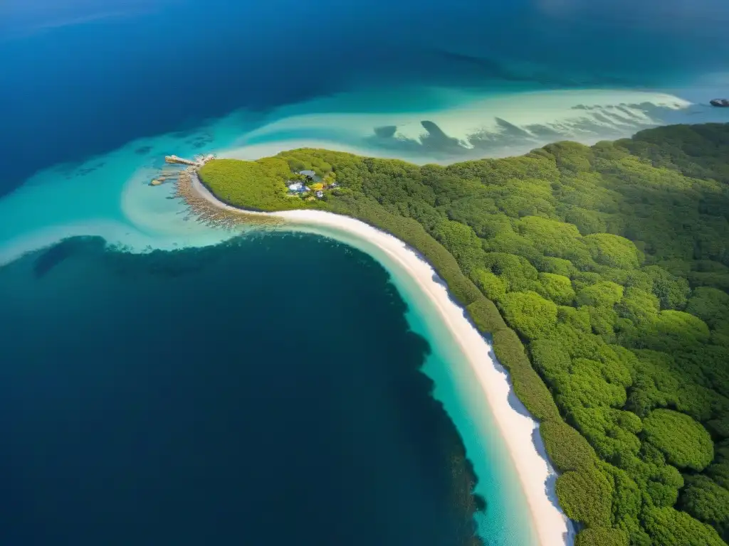 Costa sostenible: naturaleza y desarrollo en armonía Sostenibilidad en proyectos costeros innovadores: Costa con ecosistemas naturales y estructuras ecoamigables bajo la luz dorada del atardecer