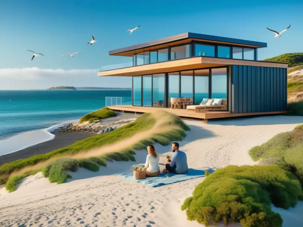 Vivienda sostenible en la costa: diseño innovador y ecológico Construcción sostenible en propiedades costeras: moderna casa ecológica en la playa, integrada con armonía en el entorno natural