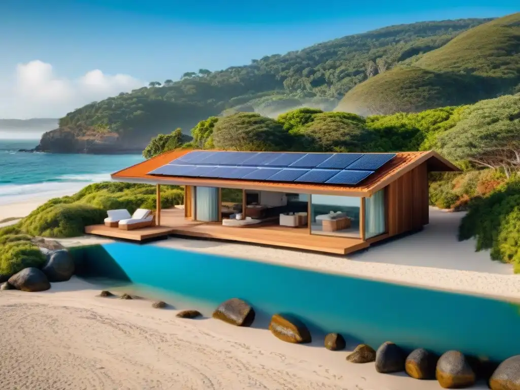 Propiedad sostenible frente al mar: innovadora construcción ecofriendly Construcción sostenible en propiedades costeras: Residencia ecoamigable con paneles solares y arquitectura integrada con la naturaleza marina