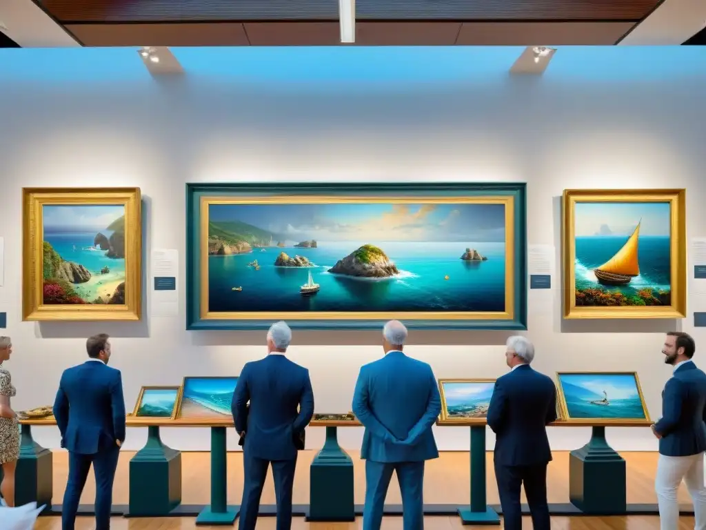 Subasta de arte costero: lujo y emoción marítima Subasta de arte costero: elegantes postores, obras marinas y atmósfera de lujo