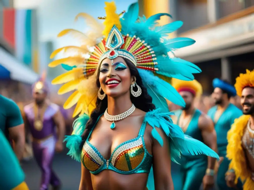 Deslumbrante Carnaval de Río: Danza y Color Sumérgete en la energía y color del Carnaval de Río con samba dancers y espectadores, viviendo el Carnaval de Río
