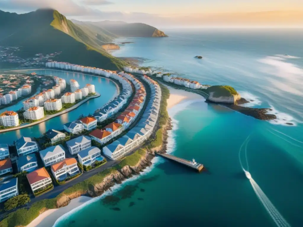 Horizonte costero postCovid: fusión arquitectónica y progreso Tendencias mercado inmobiliario costero postCovid: Vista aérea impresionante de ciudad costera con arquitectura tradicional y moderna junto al mar