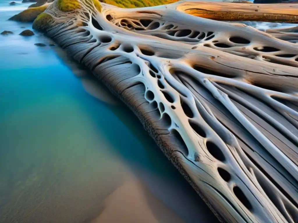Driftwood costero: belleza orgánica y encanto rústico Textura detallada de madera a la deriva en colores naturales, ideal para diseño costero con materiales naturales