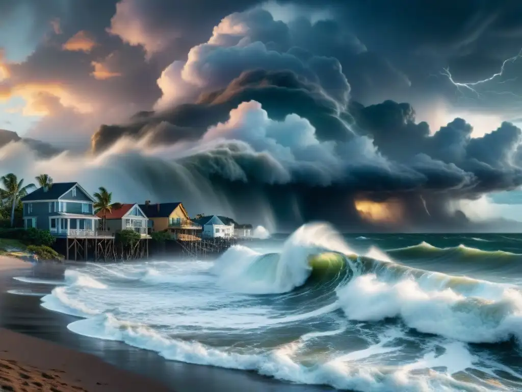 Tormenta devastadora: impacto en propiedades costeras Tormenta arrasadora golpea propiedades costeras, resaltando la vulnerabilidad y la importancia de pólizas premium protección propiedades costeras