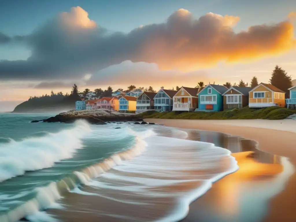 Tranquilidad dorada: pueblo costero al atardecer Tranquilidad en pueblo costero al atardecer, seguro casas frente mar tsunamis