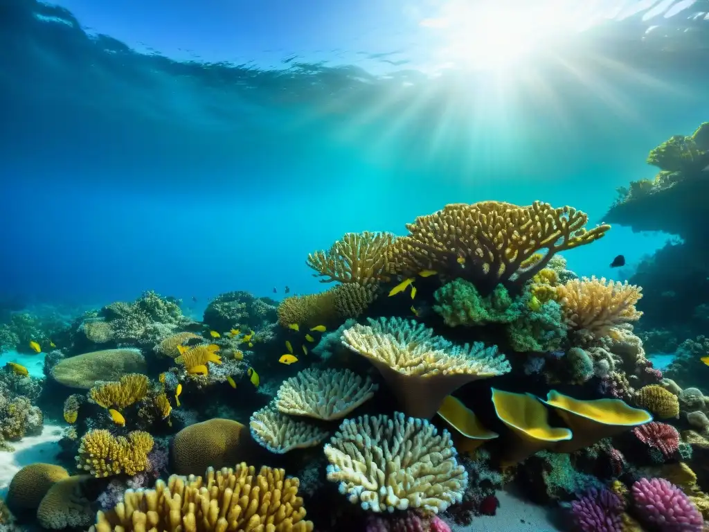 Arrecife de coral vibrante en EcoResort sostenible Turismo sostenible en un arrecife de coral vibrante, mar cristalino y vida marina abundante en un EcoResort