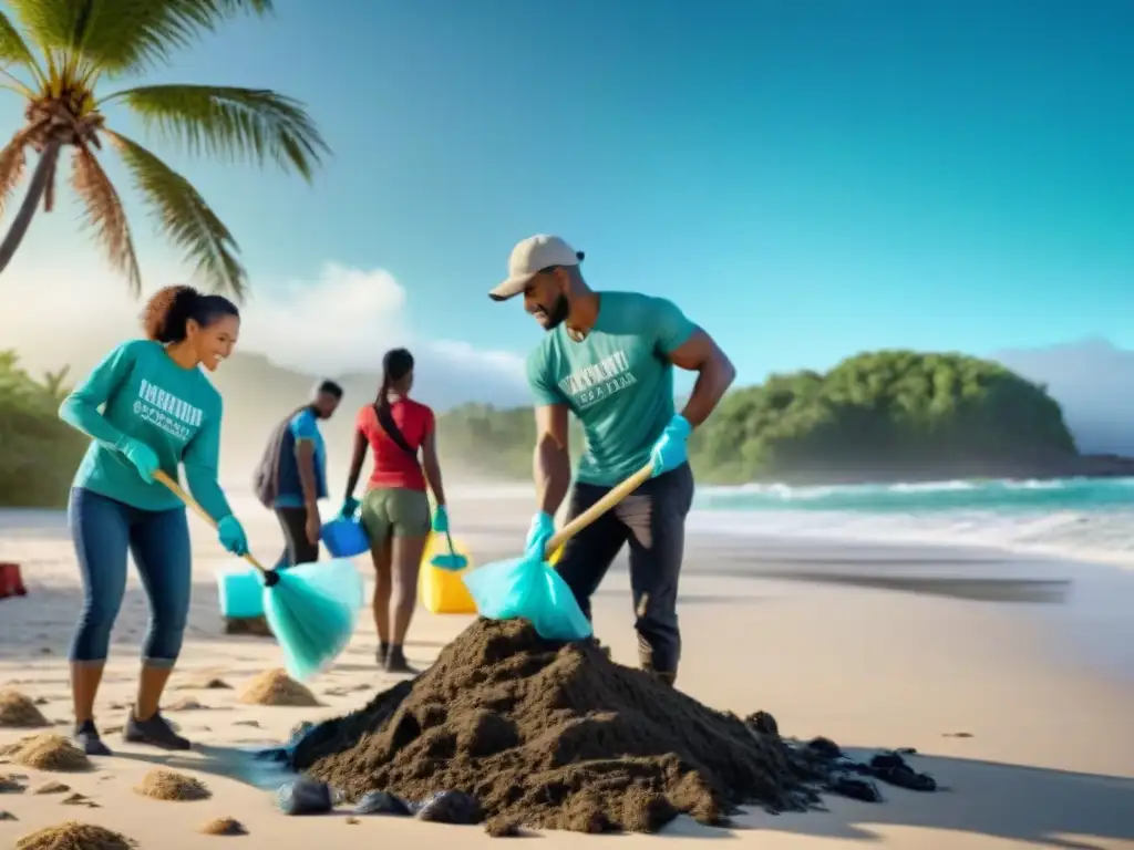 Colaboración comunitaria: limpieza de playa unidos por un mar limpio Unidos en la limpieza de una playa, reflejando la importancia de los proyectos comunitarios turismo costero