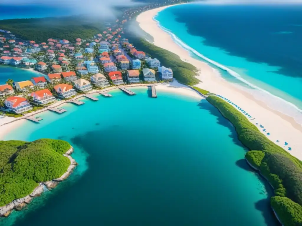 Vibrante comunidad costera: alquileres vacacionales en la playa Vacaciones en la costa: alquiler vacacional propiedades costeras en un pintoresco pueblo costero con casas de colores junto al mar