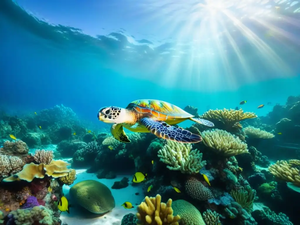 Arrecife de coral vibrante: vida marina colorida y biodiversidad Vibrante arrecife de coral con diversa vida marina bajo el agua, resaltando la belleza y biodiversidad de las aguas costeras