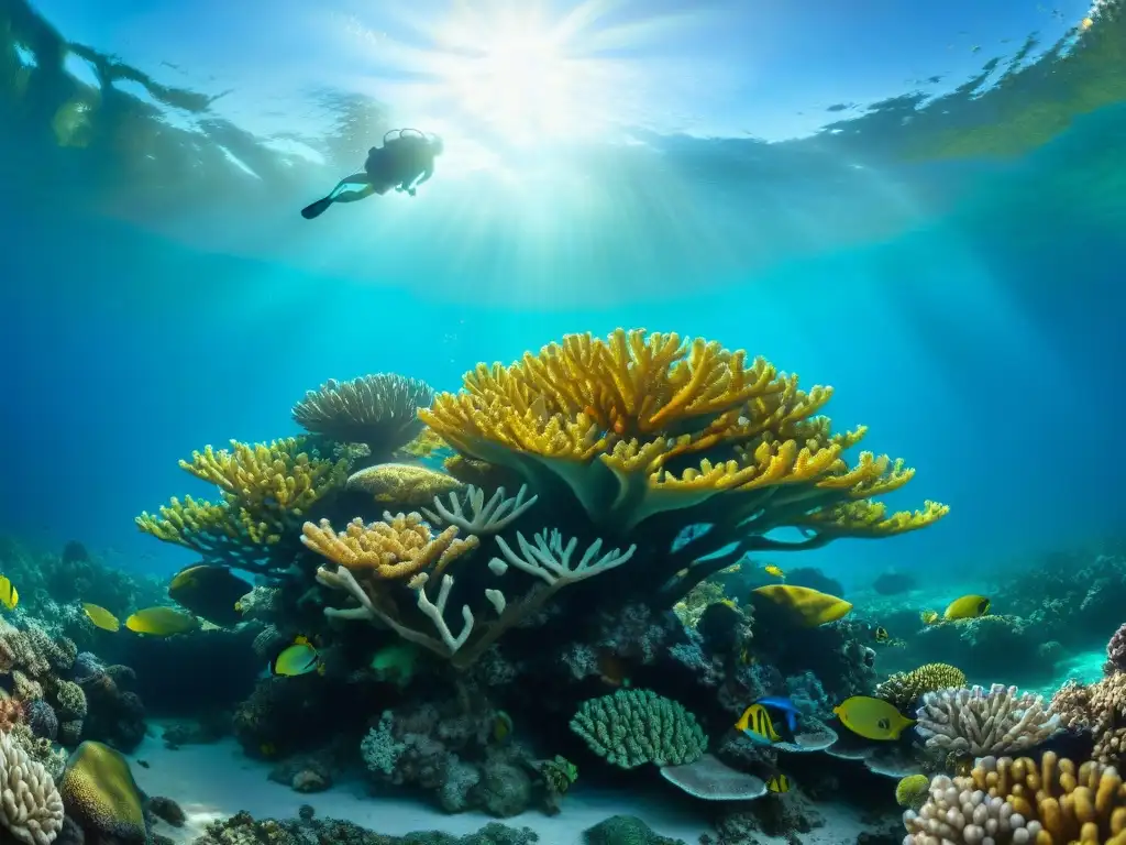 Arrecife de coral vibrante: vida marina en alta resolución Un vibrante arrecife de coral lleno de vida marina colorida en aguas turquesas cristalinas