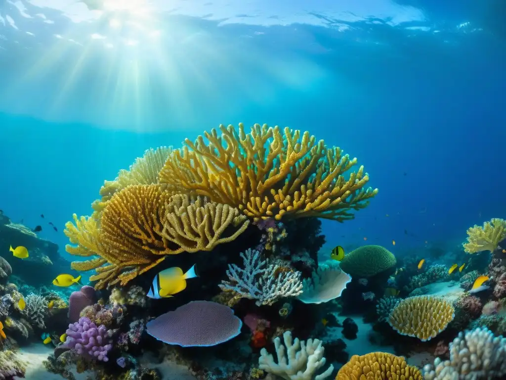 Arrecife de coral vibrante: belleza submarina detallada Un vibrante arrecife de coral lleno de peces y vida marina