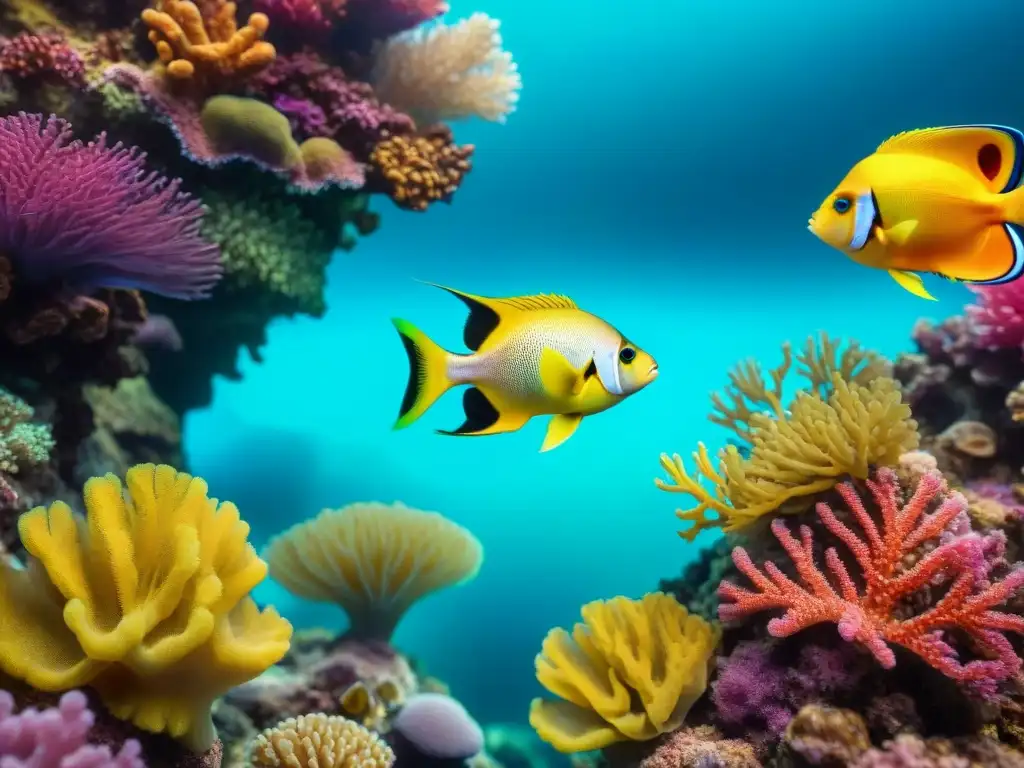 Espléndido arrecife de coral: biodiversidad marina Un vibrante arrecife de coral lleno de vida marina, representando la interconexión del océano