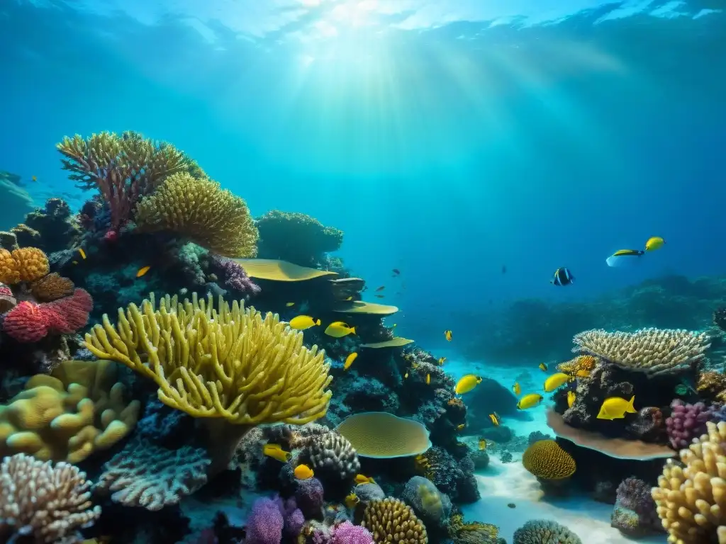 Arrecife de coral vibrante: belleza marina en detalle Un vibrante arrecife de coral lleno de vida marina diversa