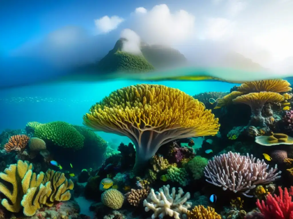 Arrecife de coral vibrante: biodiversidad en peligro Un vibrante arrecife de coral rebosante de vida marina, destacando especies endémicas en ecosistemas costeros