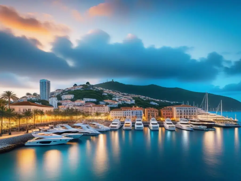 Cityscape costero: atardecer vibrante en metrópolis junto al mar Un vibrante atardecer en una bulliciosa ciudad costera, reflejando un imperio inmobiliario en mercados costeros