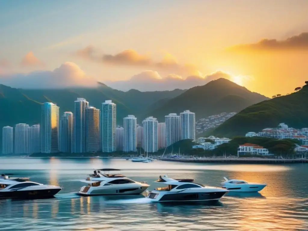 Atardecer de lujo en ciudad costera: inversión inigualable Un vibrante atardecer en la ciudad costera, ideal para Inversiones en propiedades costeras
