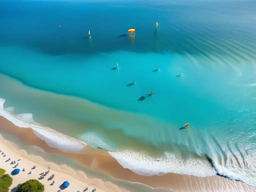 Emocionante carrera playera: corredores en acción bajo el sol Una vibrante carrera de playa inolvidable con corredores y banderas coloridas en la arena, bajo un cielo soleado y un mar azul