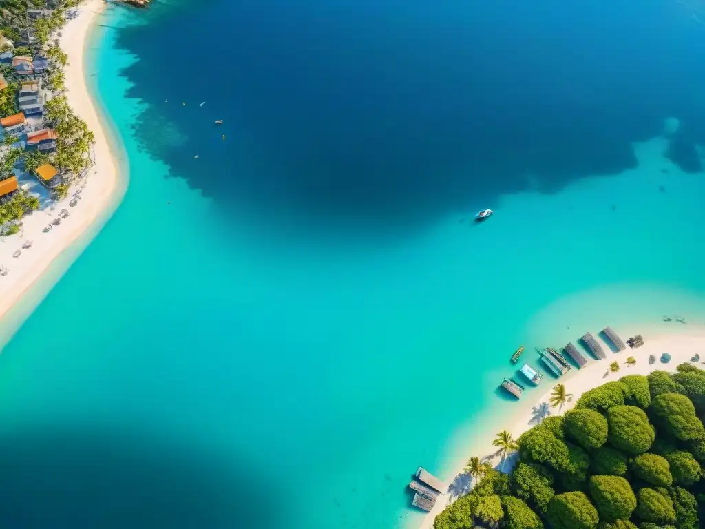 Comunidad costera vibrante: armonía entre naturaleza y humanidad Vibrante comunidad costera con aguas cristalinas y playa impecable