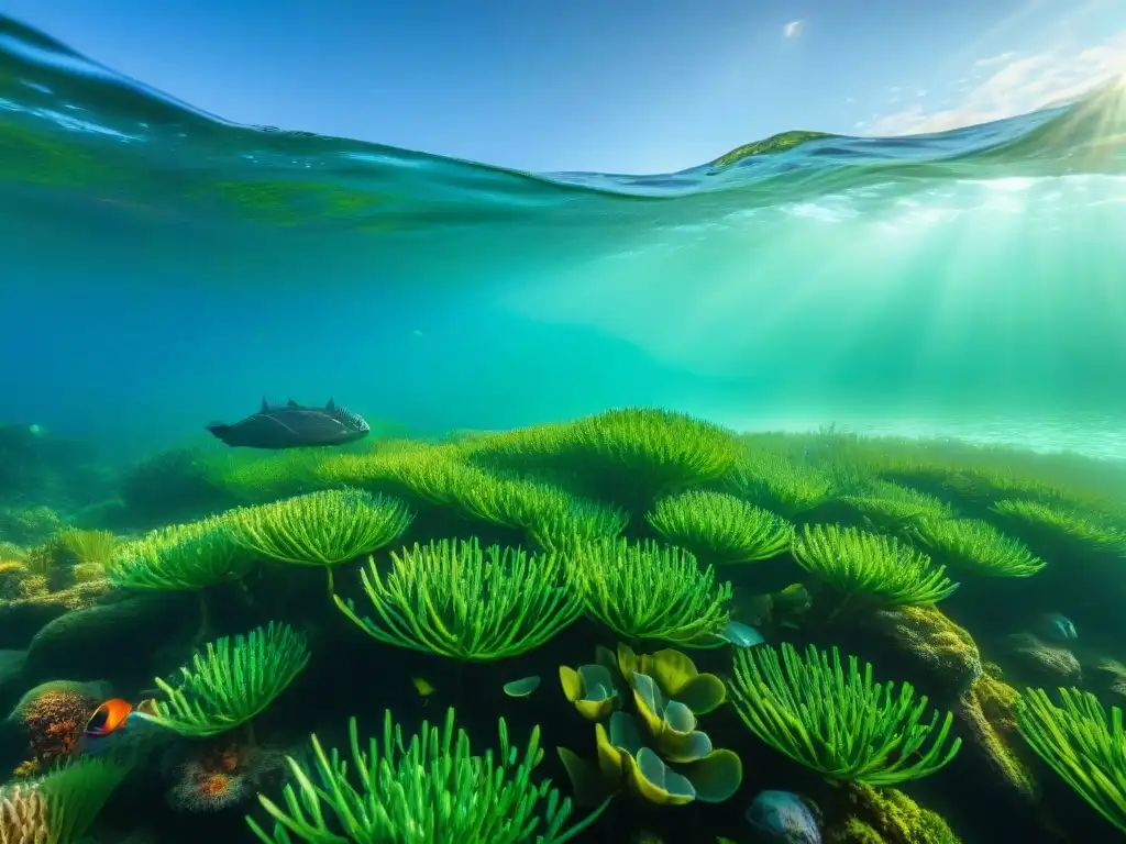 Pradera submarina: diversidad marina en armonía Vibrante pradera marina con diversa vida acuática