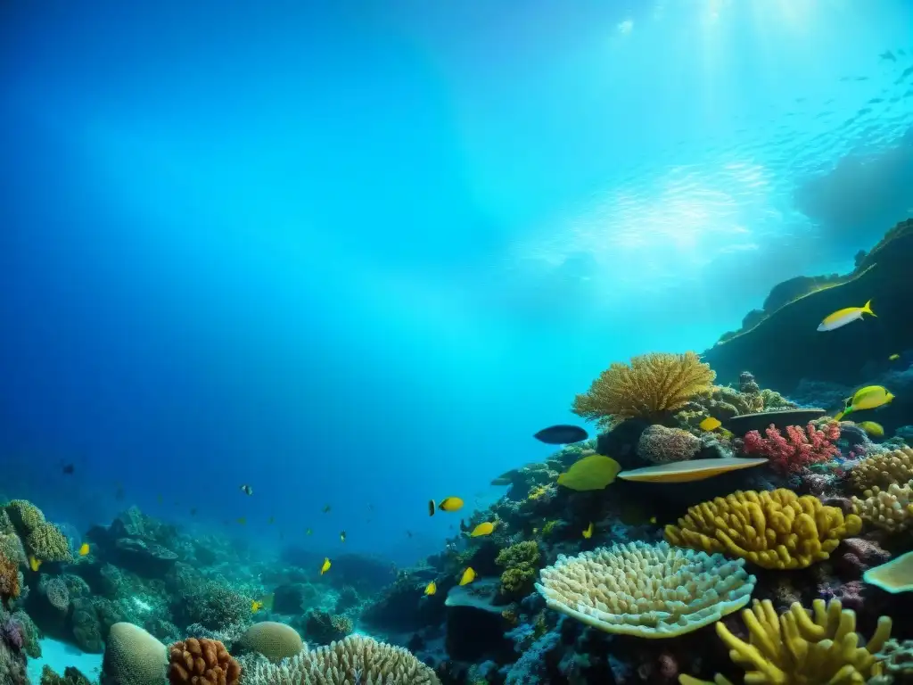 Arrecife de coral vibrante: belleza submarina Vibrante ecosistema de arrecife de coral con peces coloridos, formaciones coralinas, y agua azul
