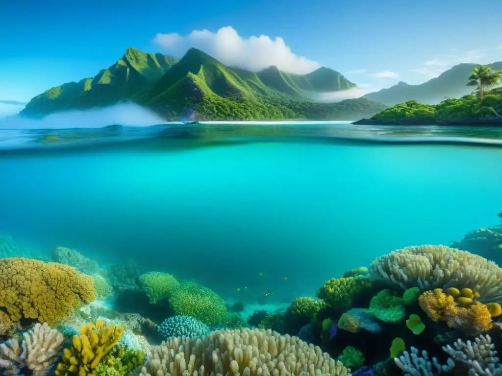 Vibrante ecosistema costero en 8K: vida marina y coral en aguas turquesa Un vibrante ecosistema costero lleno de vida marina, resaltando la importancia de la pesca sostenible en la preservación de los ecosistemas costeros